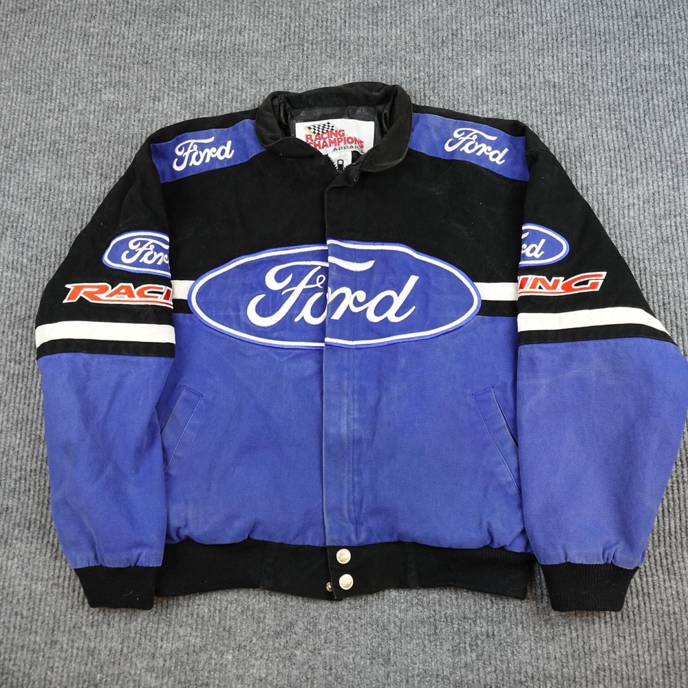 Ford Racing Jacket Mens Medium Blue Black NASCAR Racing Racing Champions